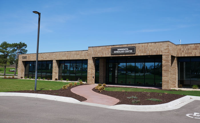 Photo of exterior of the Minnesota Genealogy Center, home to IGSI's collection